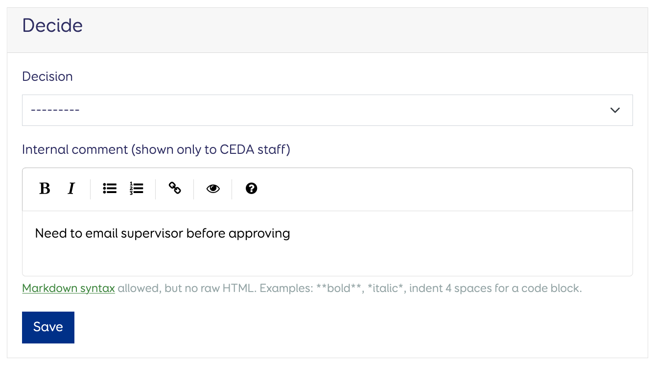 An internal comment on the pending application
