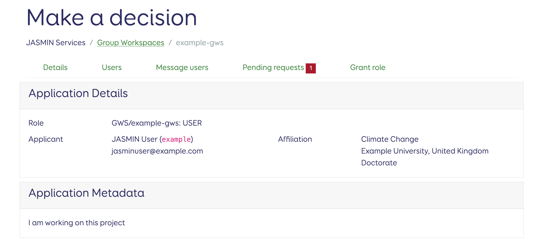 An application for the 'example-gws' service.