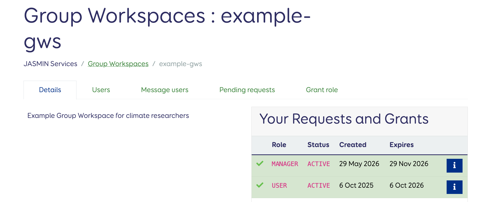 The 'example-gws' service page