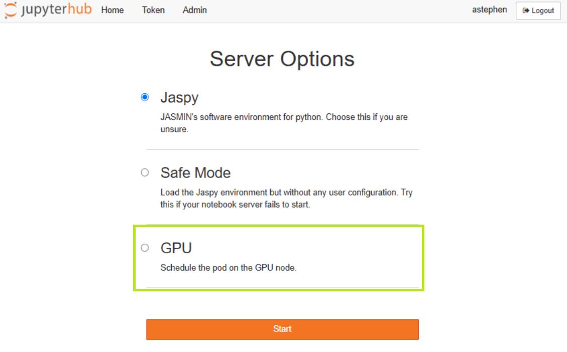 Selecting the GPU notebook server