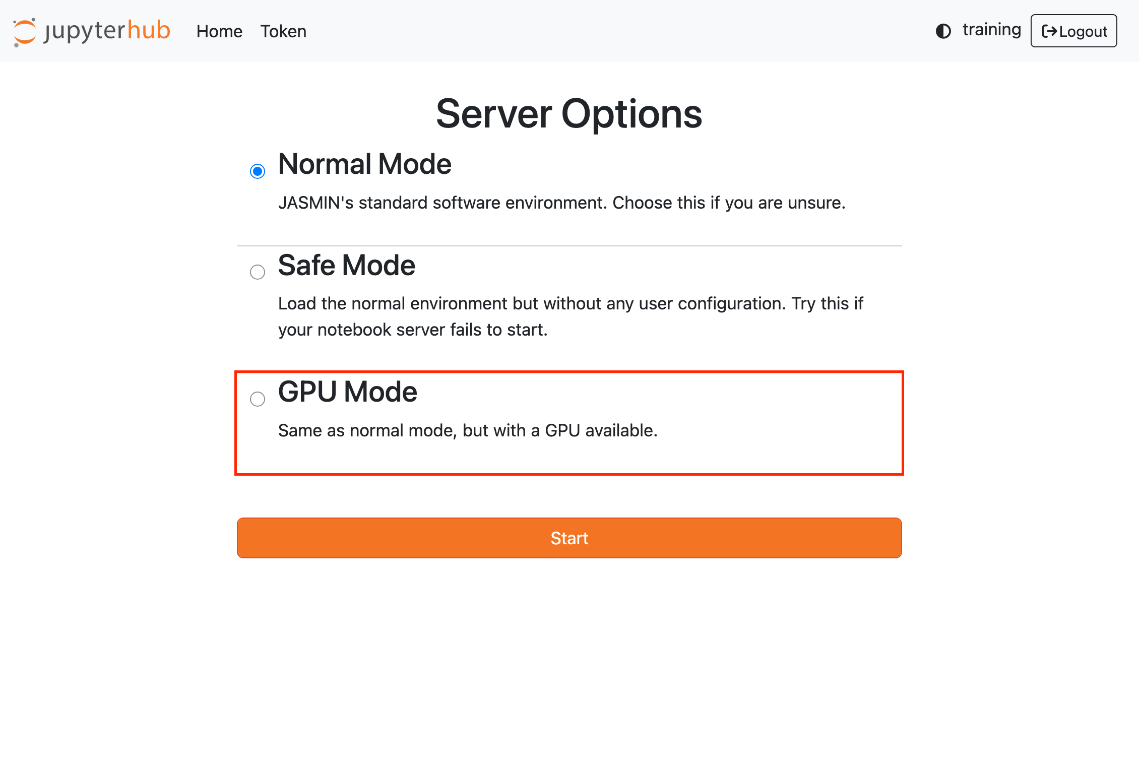 Selecting the GPU notebook server