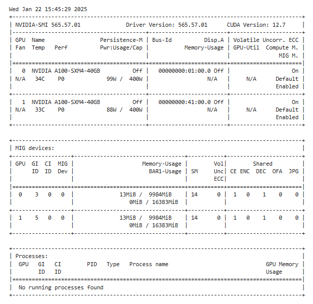 Output from the nvidia-smi command