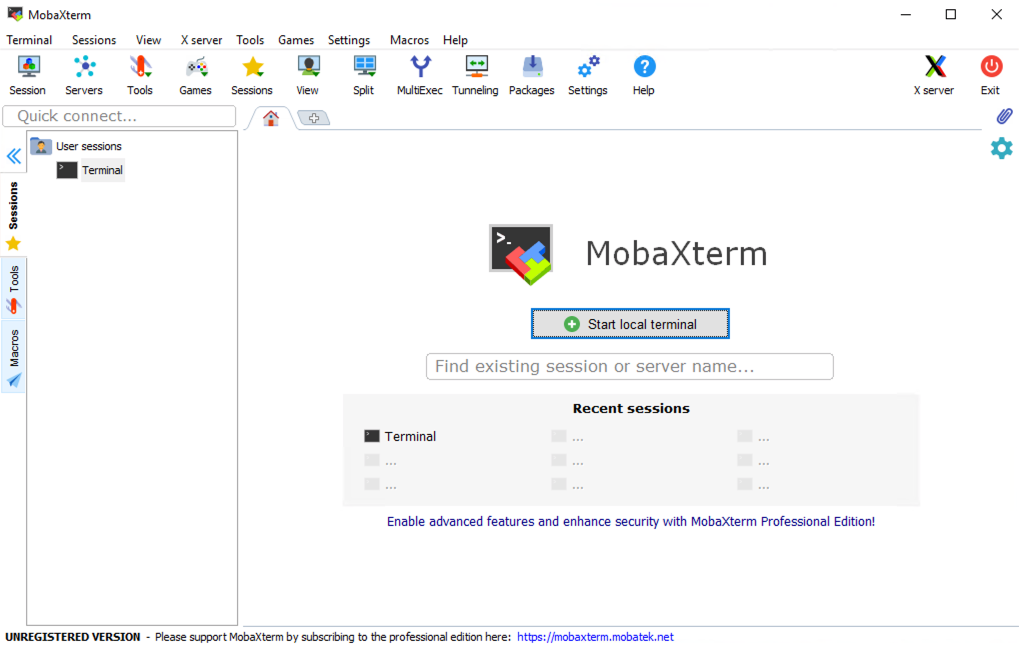 MobaXterm's initial screen