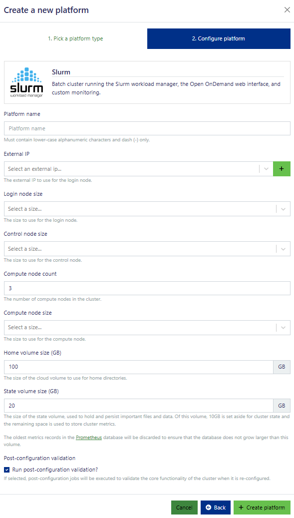 Create Slurm platform