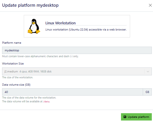 Update platform pop up