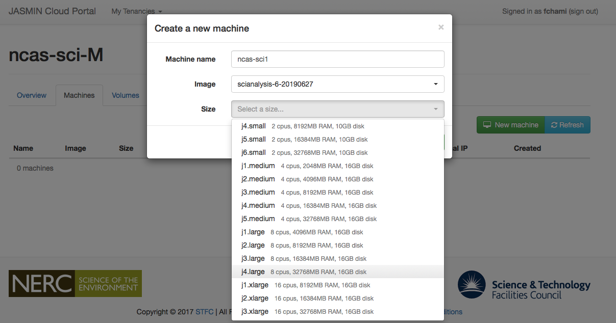 dialogue for creating a new VM