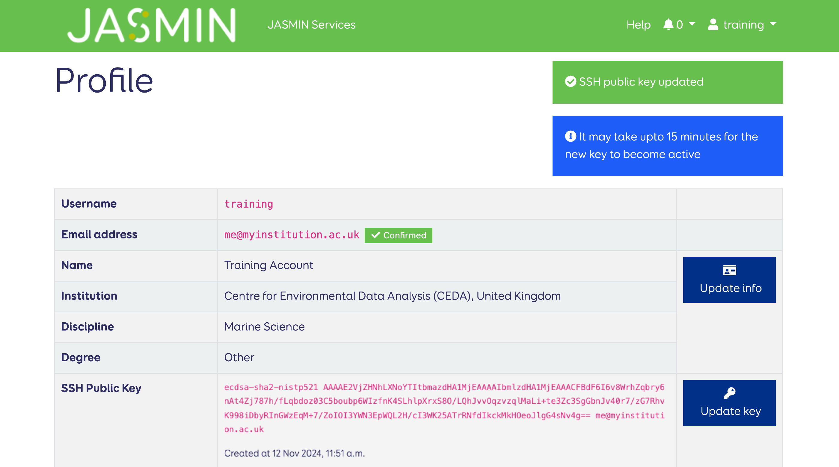 The profile page showing your updated SSH public key